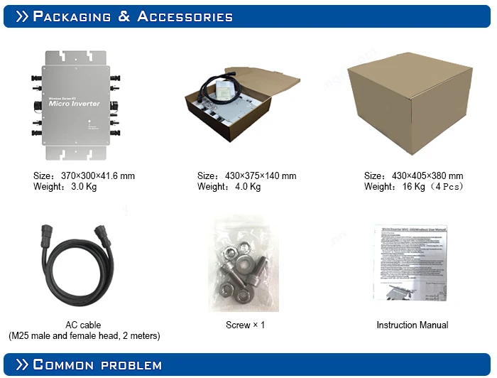 50 ~ 60Hz WVC-1400Watt grid-connected inverter Solar power system accessories passed CE, CEC, ETL, INMETRO certification